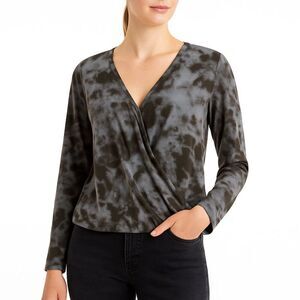 Rails Hillary Crossover Top Rails Black Gray Tie Dye Wrap Front Blouse Large